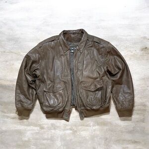Leather Limited Vintage Leather Bomber Jacket Coat Brown XL